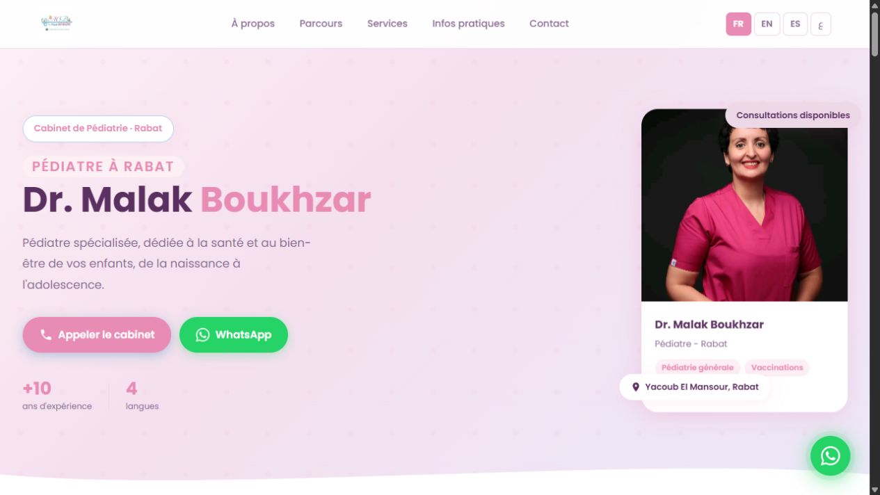 Site internet du cabinet de pédiatrie Malak à Rabat